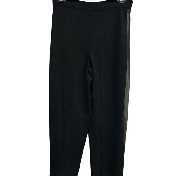 Wide-Leg Black Knit Pants Gray Stripe Accents Comfort Fit Stylish Design Sporty - Picture 2 of 7